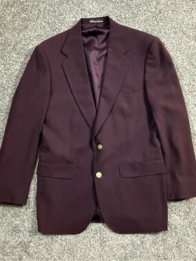 Vintage Stafford Eggplant Wool Blazer Gold Button USA Made 38R